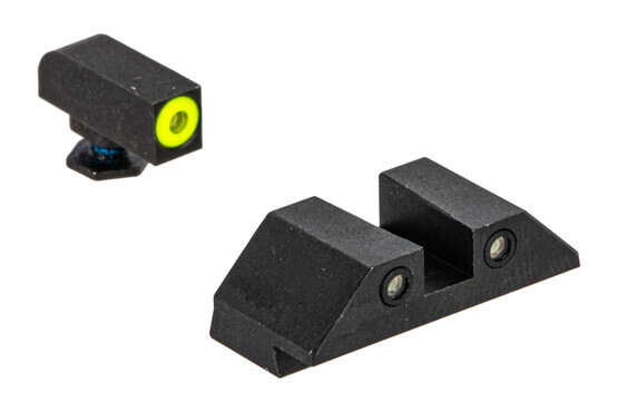 Night Fision Perfect Dot night sight set with square notch, yellow front and black rear ring for large-frame Glocks.
